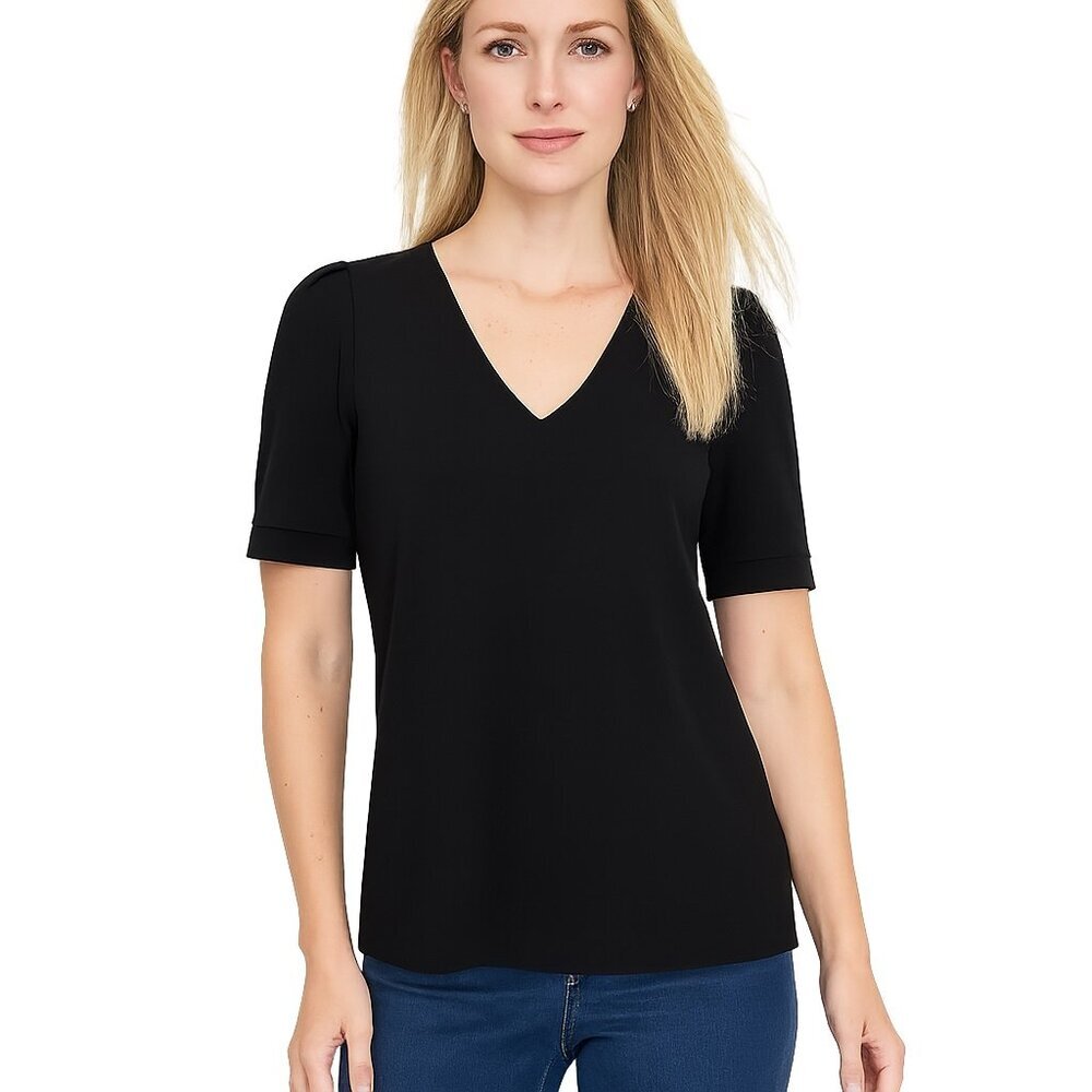 NWT White House Black Market V Neck Puff Sleeve Top Small